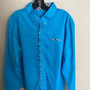Hotouch Blue Button Down Shirt with Classic Collar Mens long sleeve XL stylish